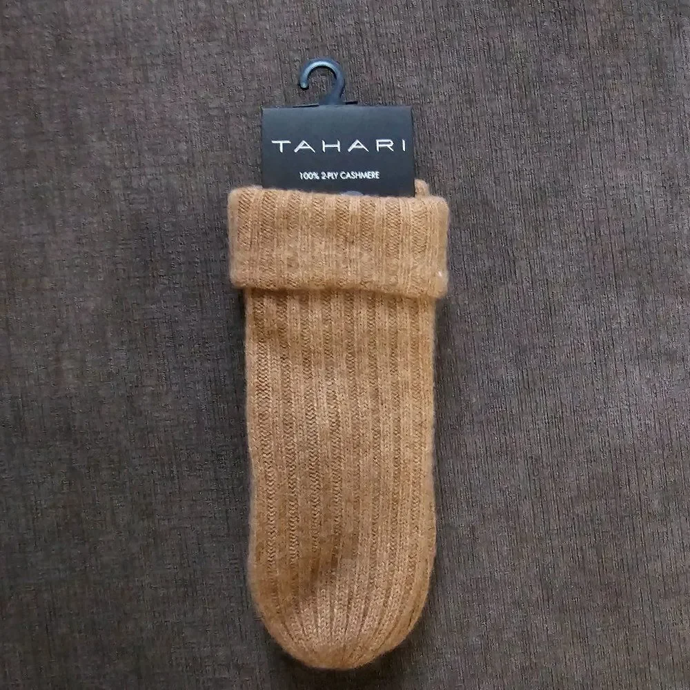 Tahari Women's Burlap Heather Ribbed Knit Cashmere Mittens Size OS